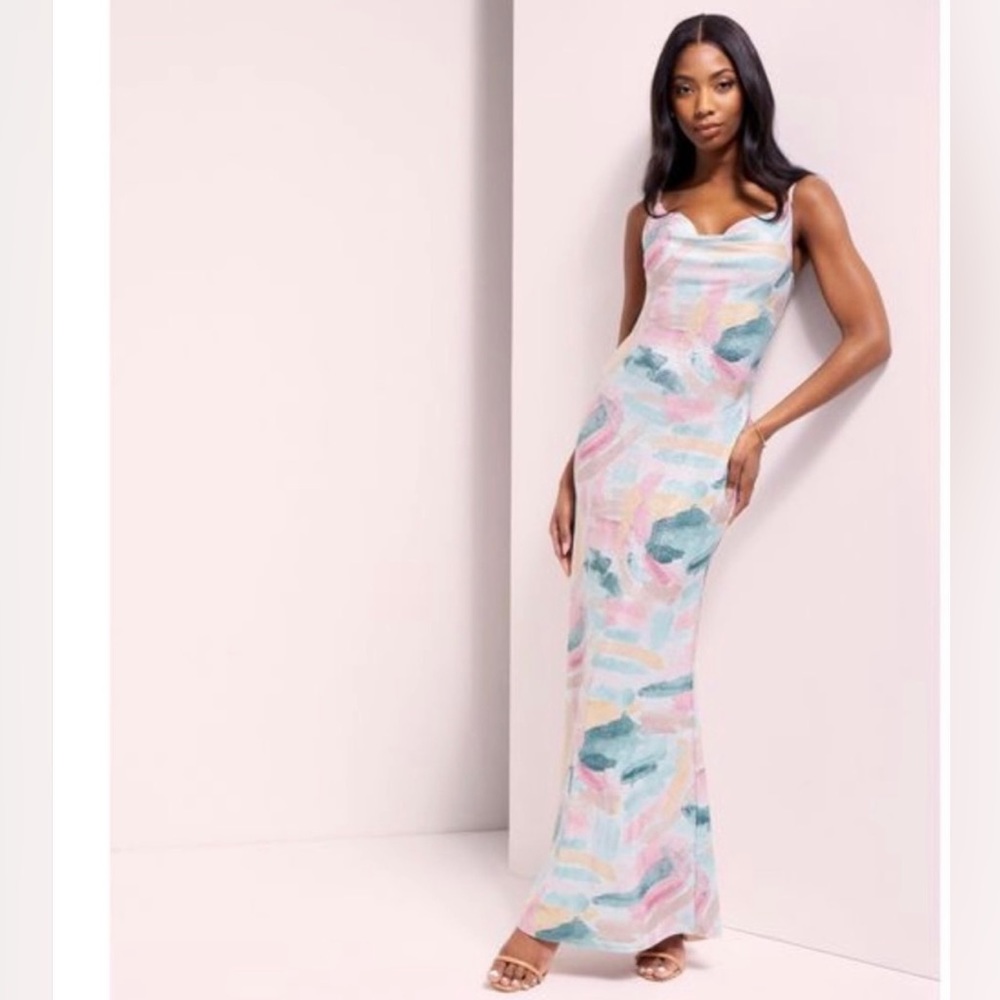 Bebe Lurex Knit Glossy Maxi Dress